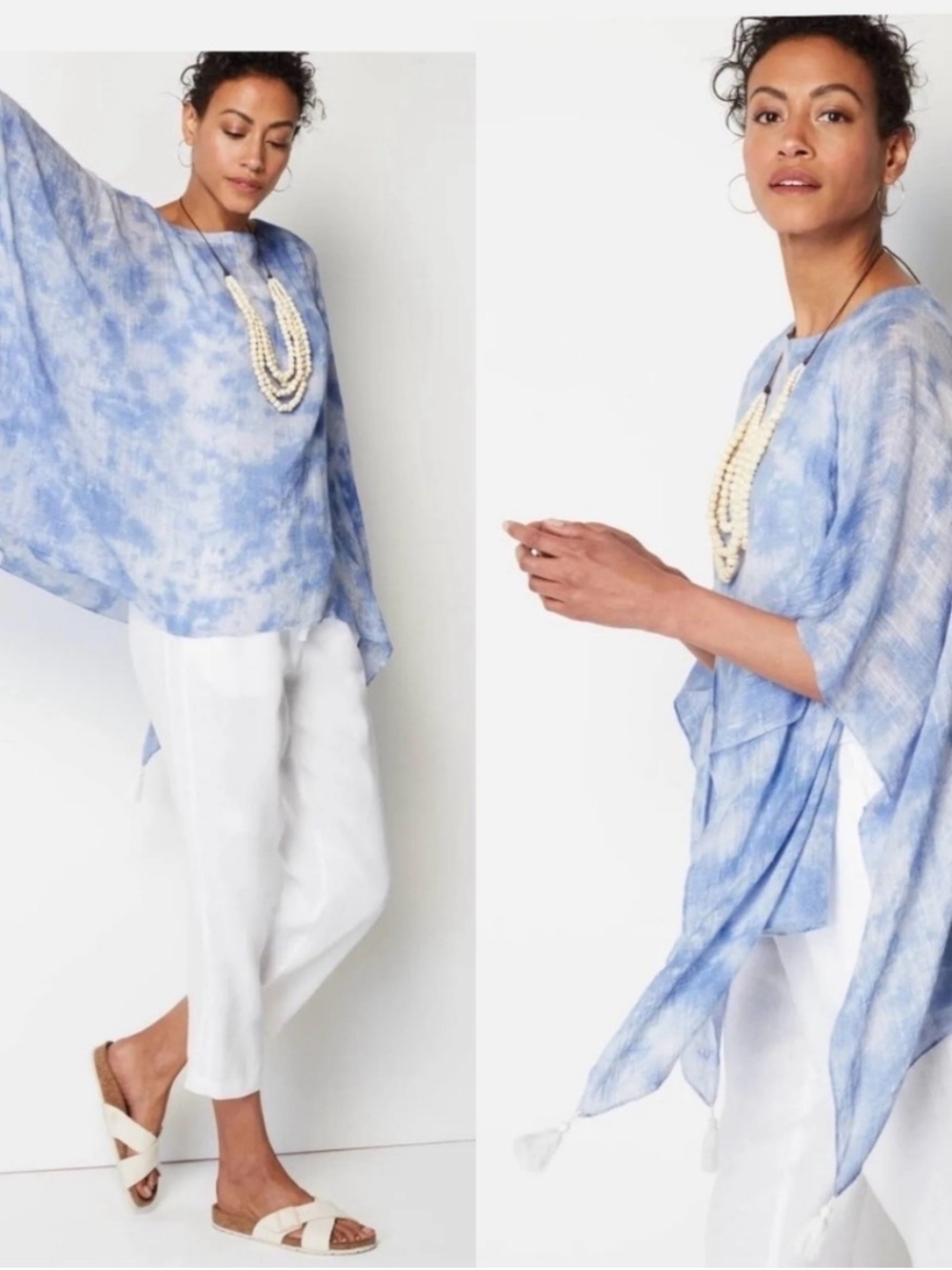 J. Jill Blue Cloud Gauze Poncho Tie-Dye Flowing Tunic Wrap Cape Coverup One Size